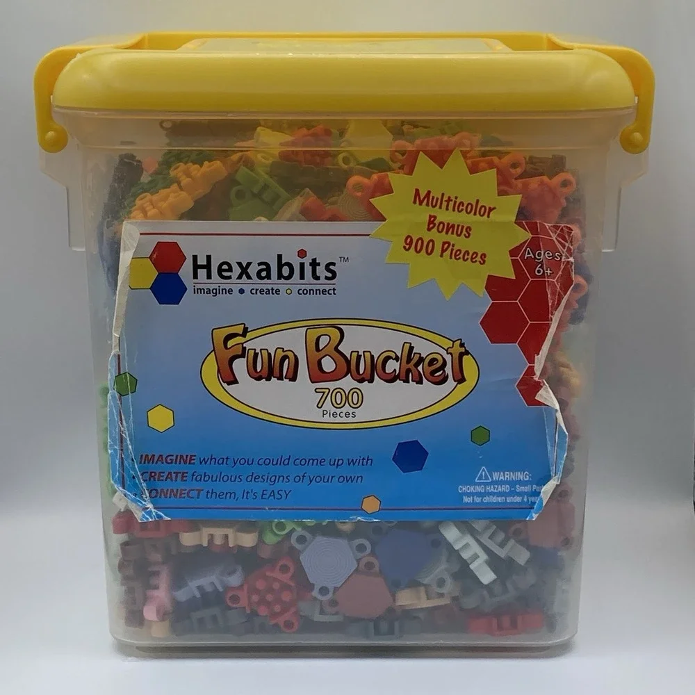 Vintage Flexible Hexabits 875 pc. Flexible Building Tiles 2D 3D Fun Bucket